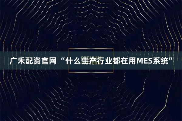 广禾配资官网 “什么生产行业都在用MES系统”